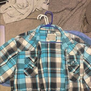 Blue and Black Plaid Button-Up Shirt